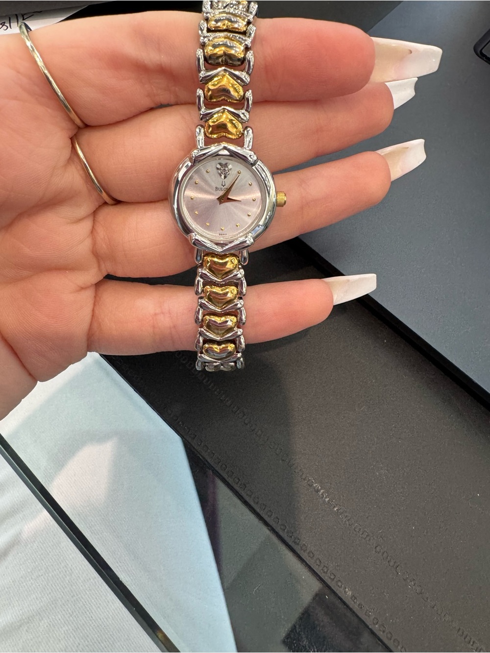 Vintage Bulova Diamond Accent Two-Tone Heart Link Ladies Watch — 98P11